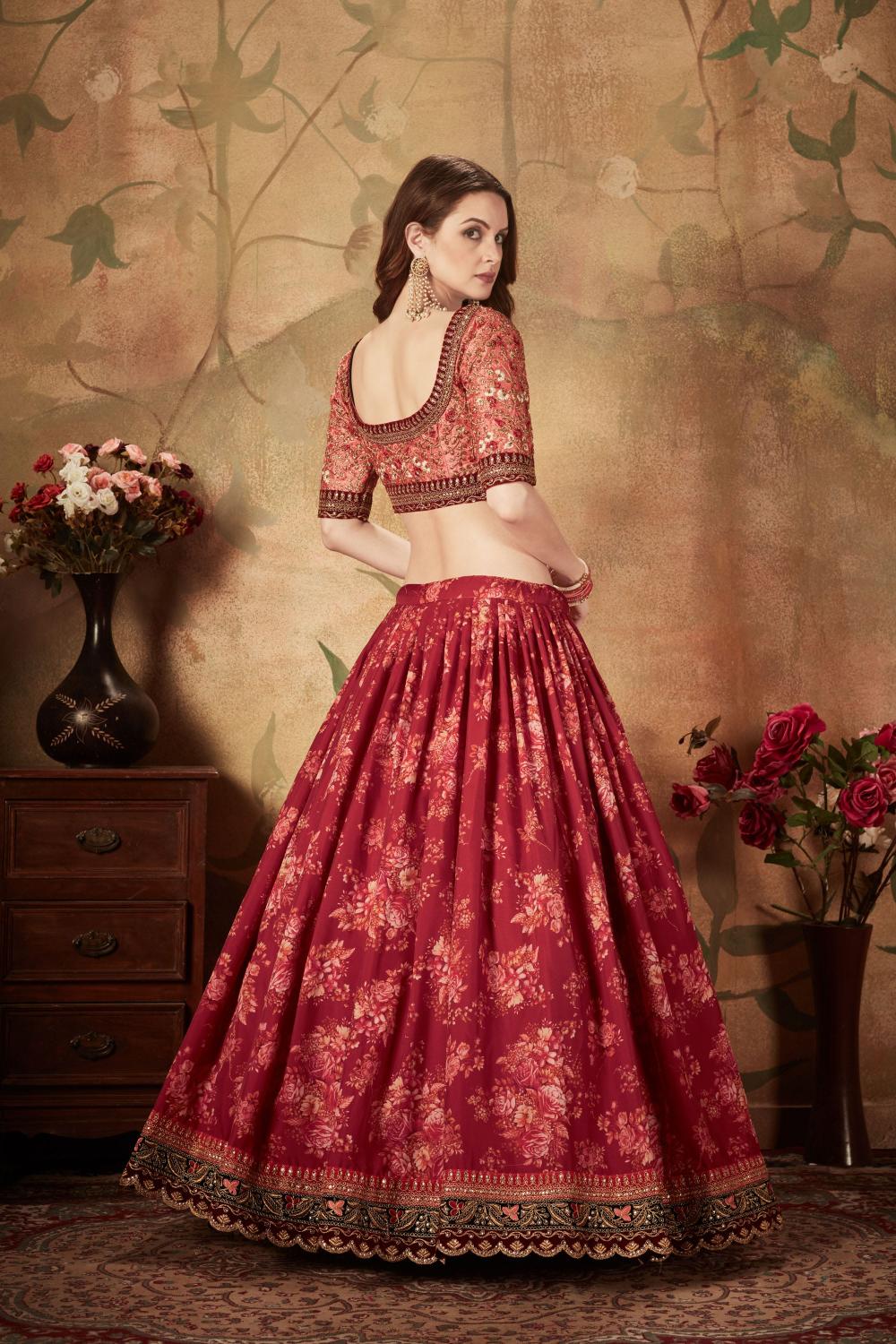 Maroon N Peach Organza Lehenga Choli — alternate view