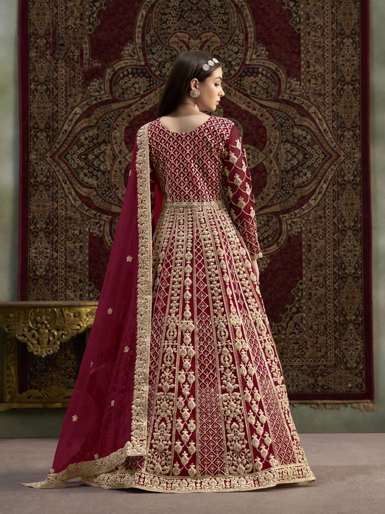 Maroon Net Embroidery Gown — alternate view