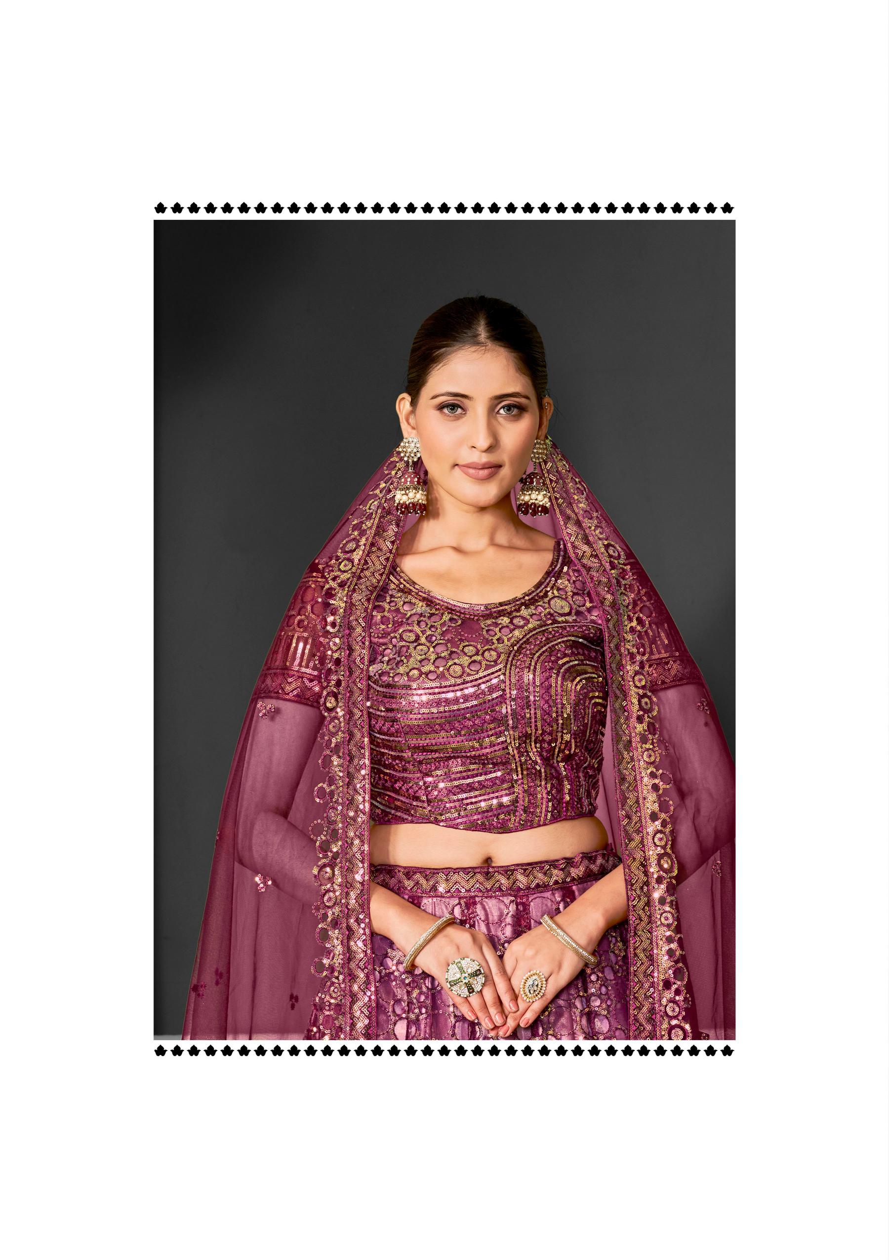 Maroon Net Party Wear Lehenga — alternate view