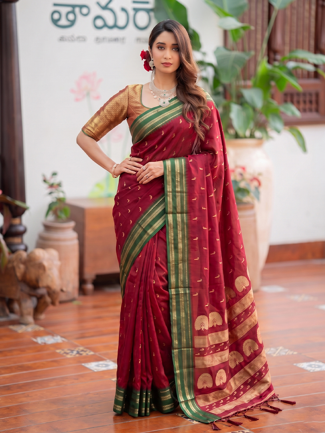 Maroon Paisley Woven Soft Silk Saree