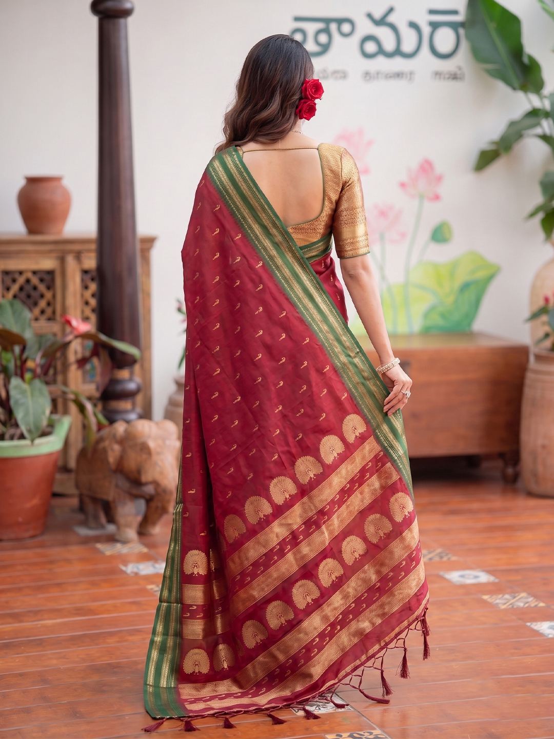 Maroon Paisley Woven Soft Silk Saree — alternate view