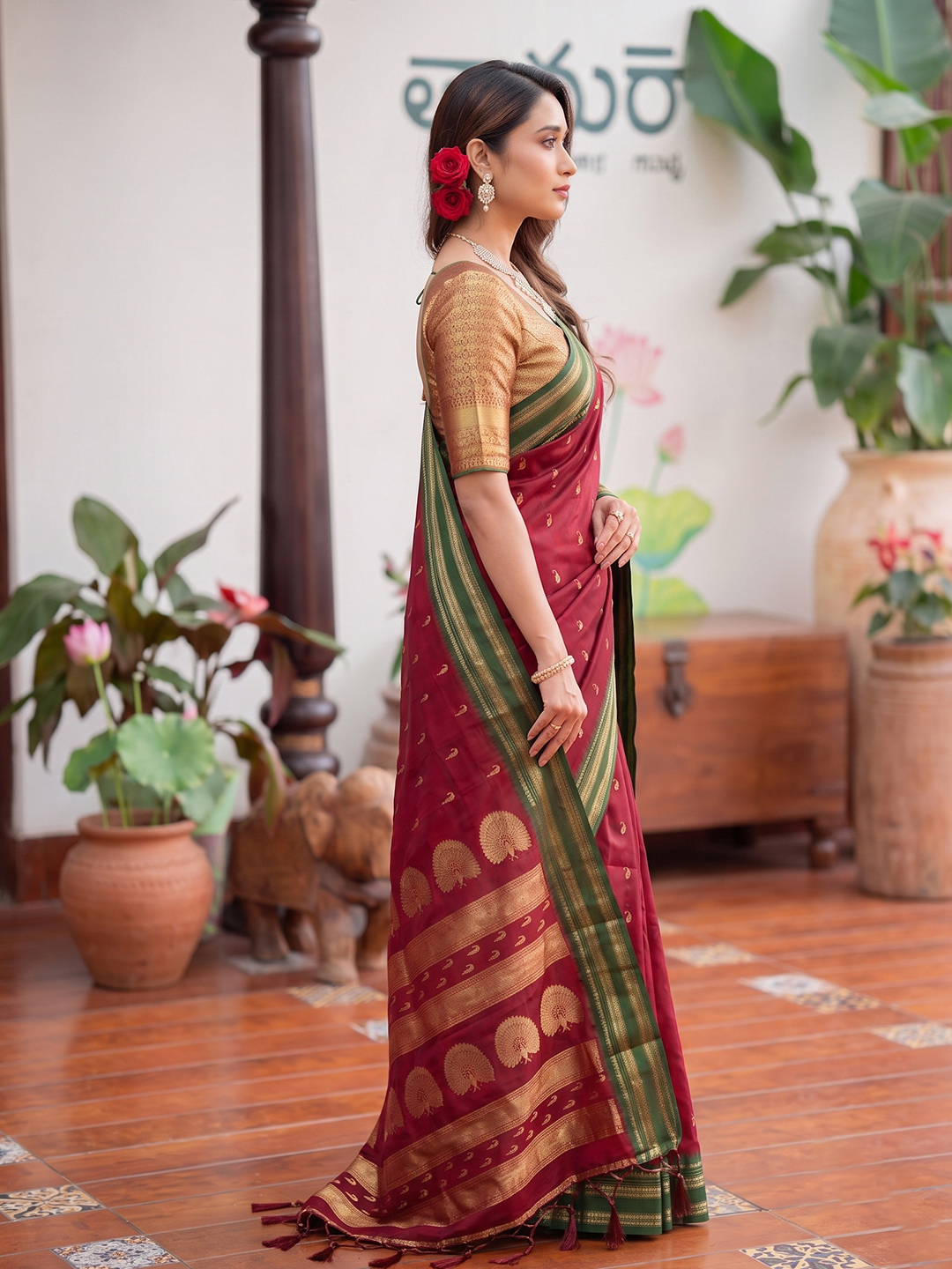 Maroon Paisley Woven Soft Silk Saree