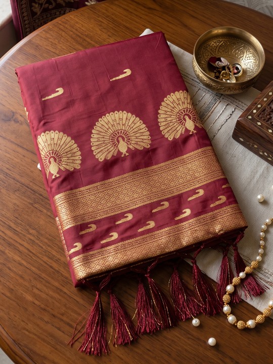 Maroon Paisley Woven Soft Silk Saree