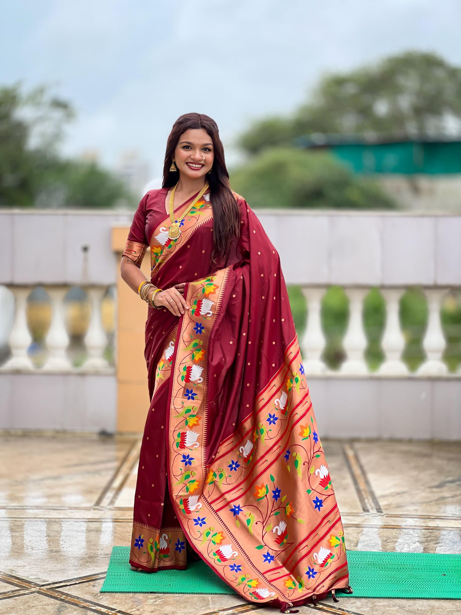 Maroon Paithani Silk Saree
