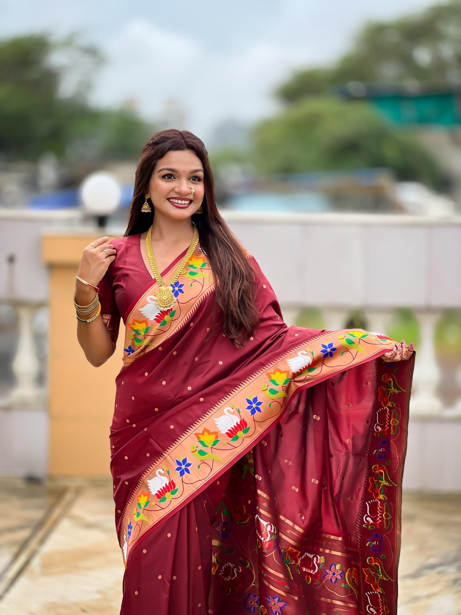 Maroon Paithani Silk Saree
