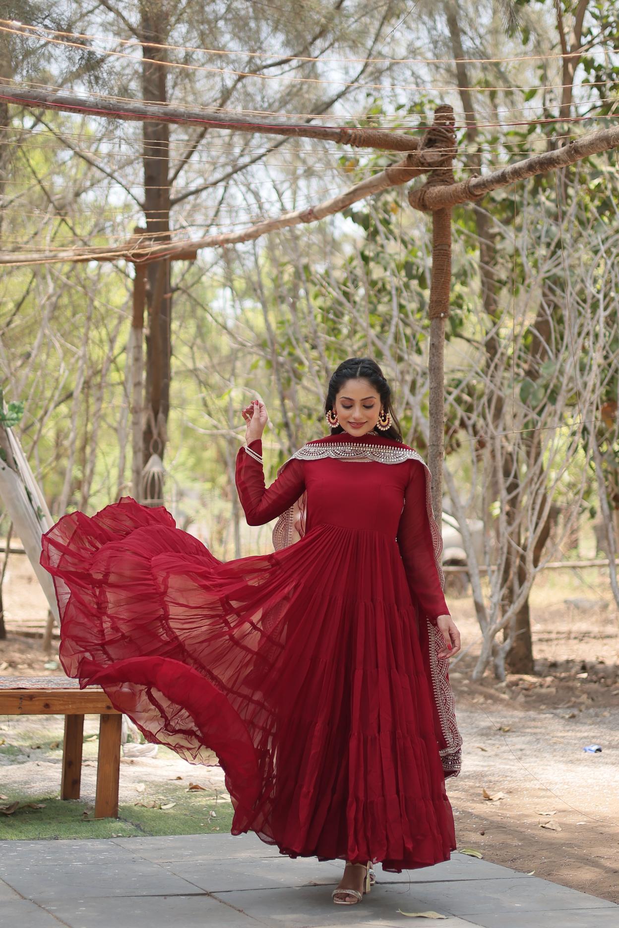 Maroon Party Wear Gown