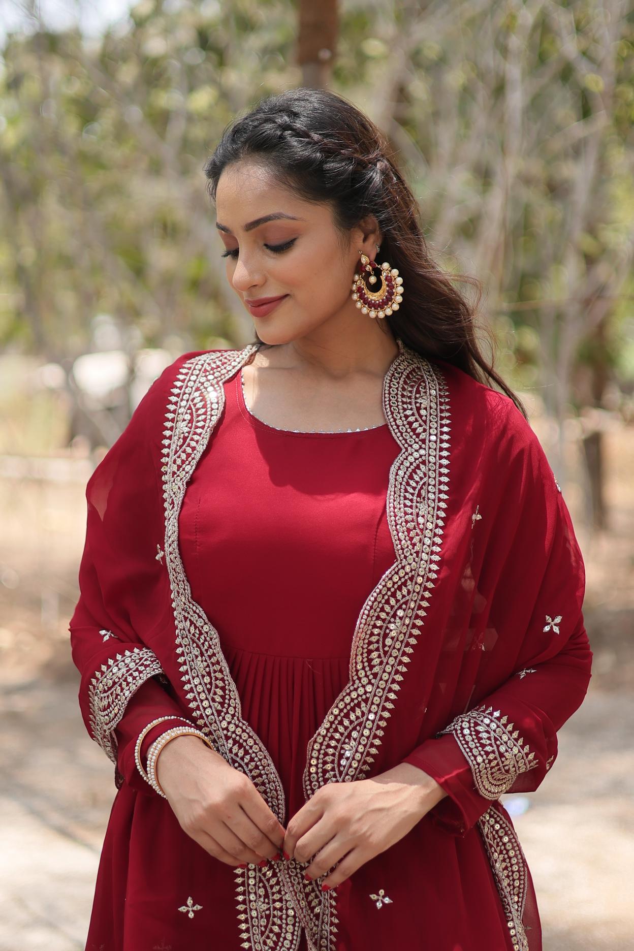 Maroon Party Wear Gown — alternate view