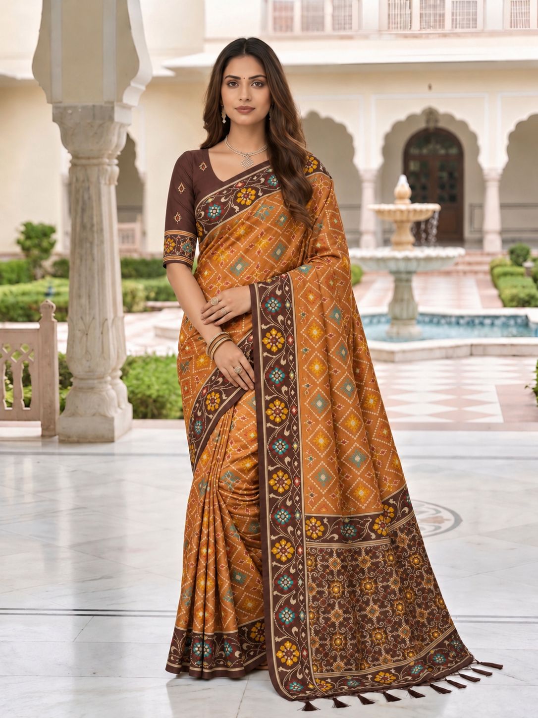 Maroon Patola Silk Meenakari Jacquard Saree