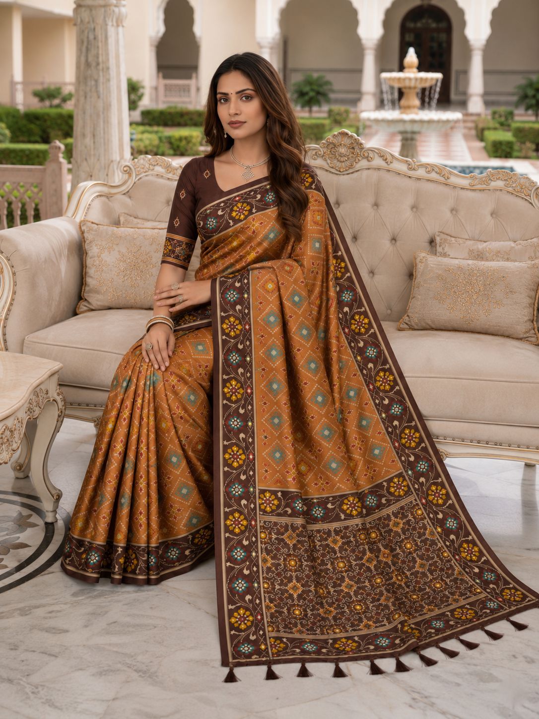 Maroon Patola Silk Meenakari Jacquard Saree
