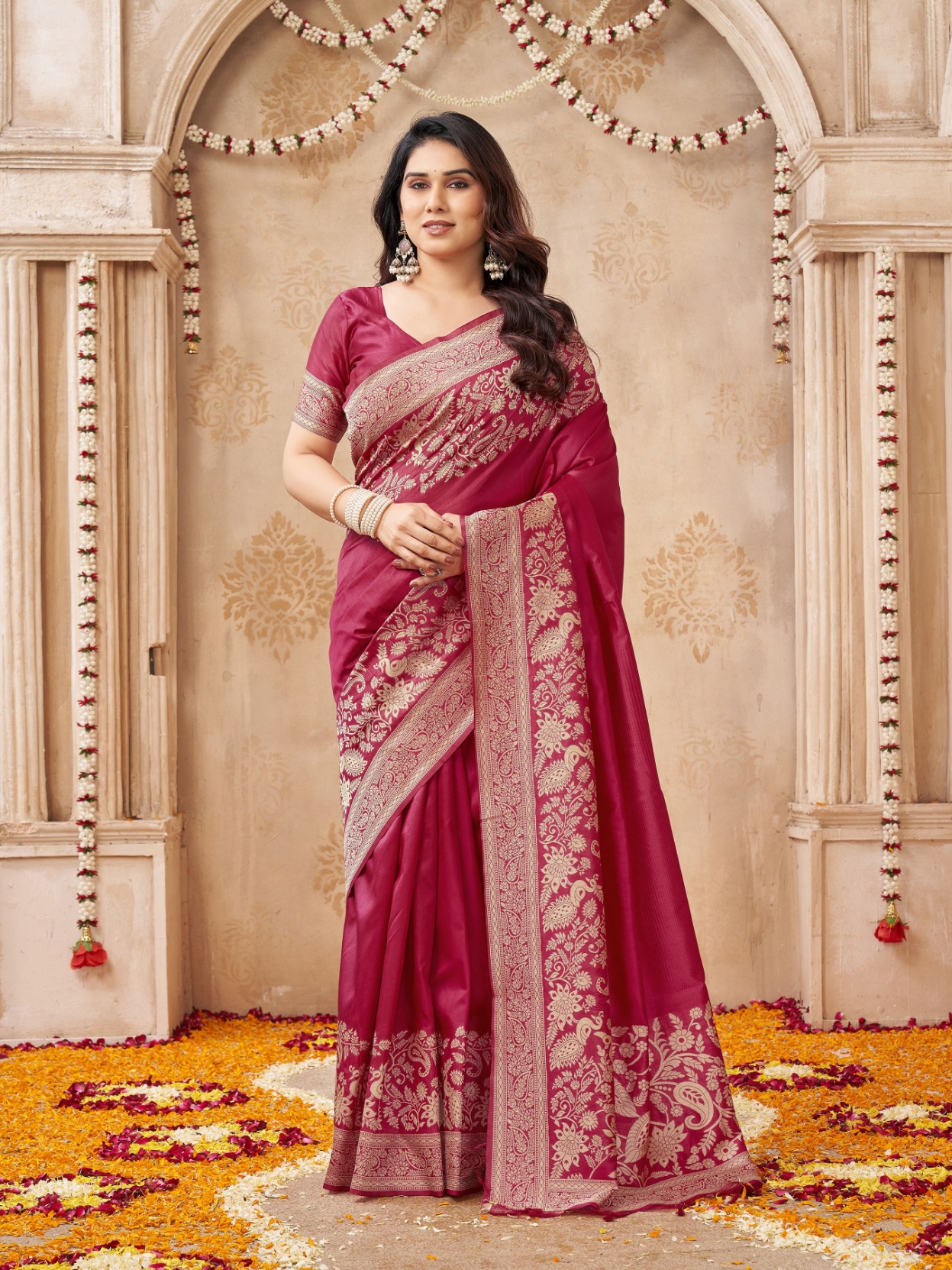 Maroon Peacock Woven Handloom Raw Silk Saree
