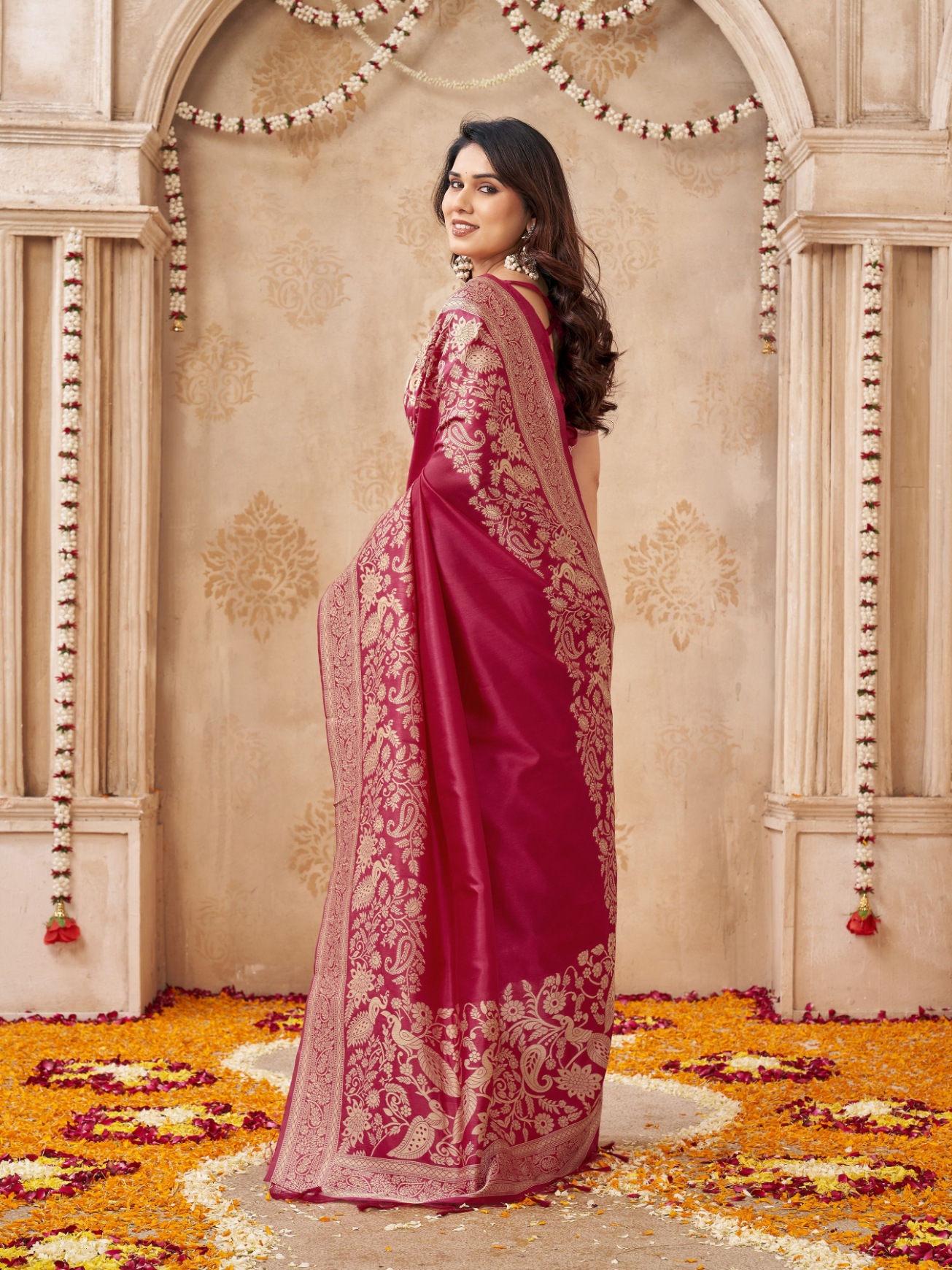 Maroon Peacock Woven Handloom Raw Silk Saree — alternate view