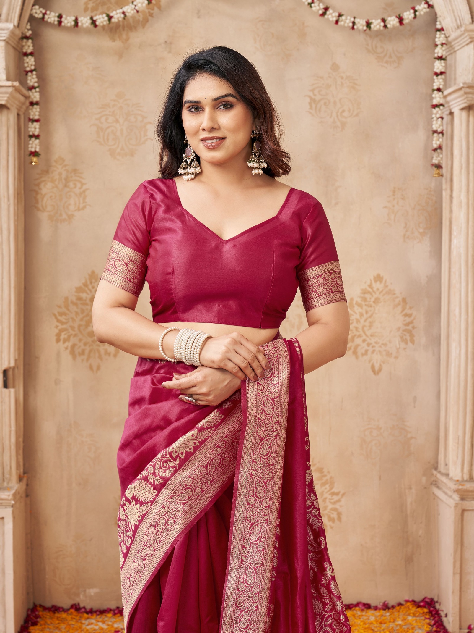Maroon Peacock Woven Handloom Raw Silk Saree