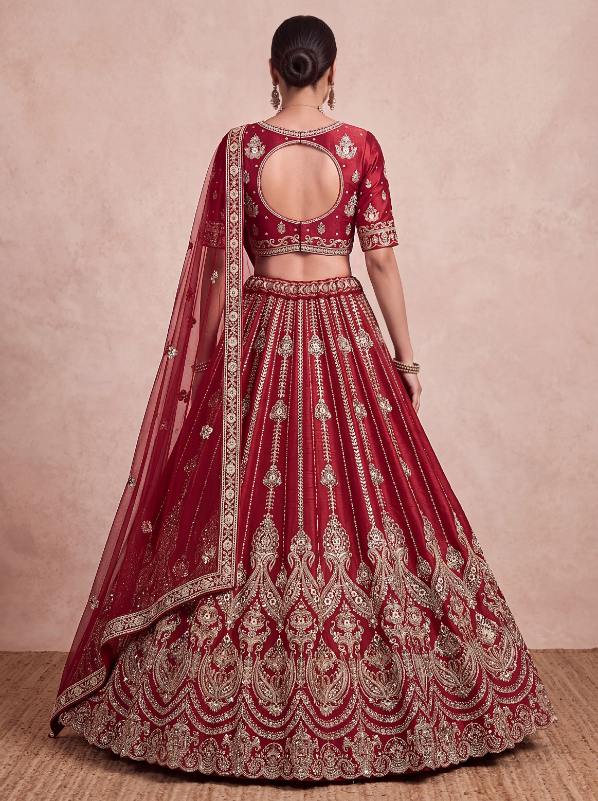 Maroon Peacock Zari Sequins Silk Bridal Lehenga Choli — alternate view
