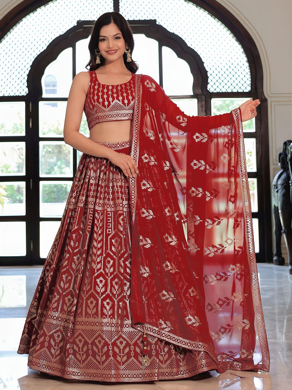 Maroon Pearl Work Georgette Lehenga Choli — alternate view
