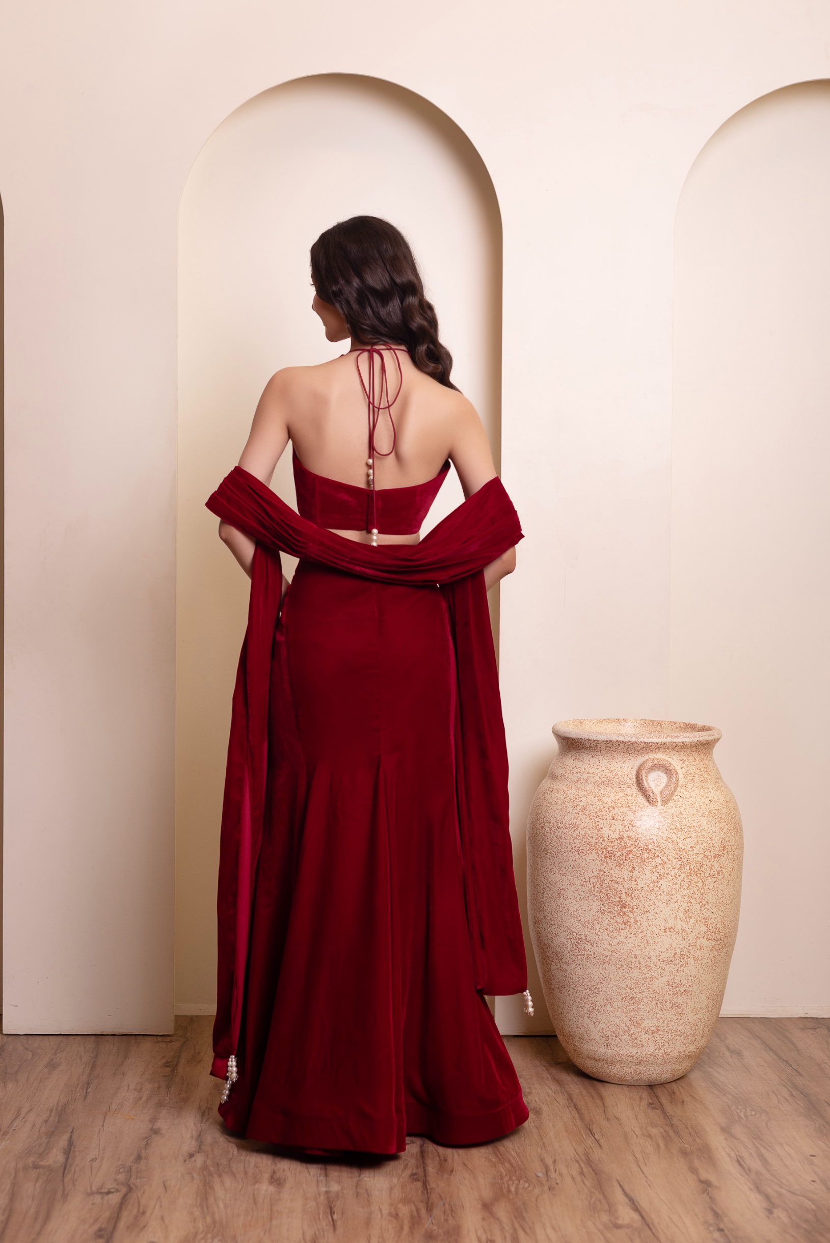 Maroon Plain Velvet Lehenga Choli — alternate view