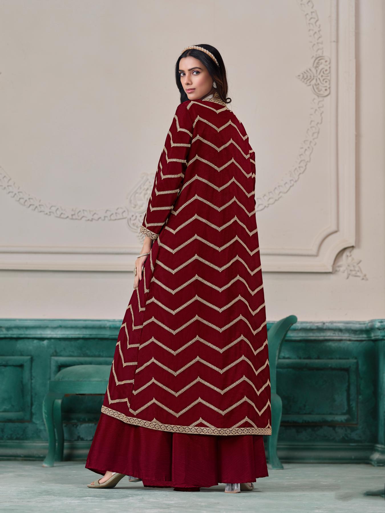 Maroon Plazzo Shurg Suits — alternate view