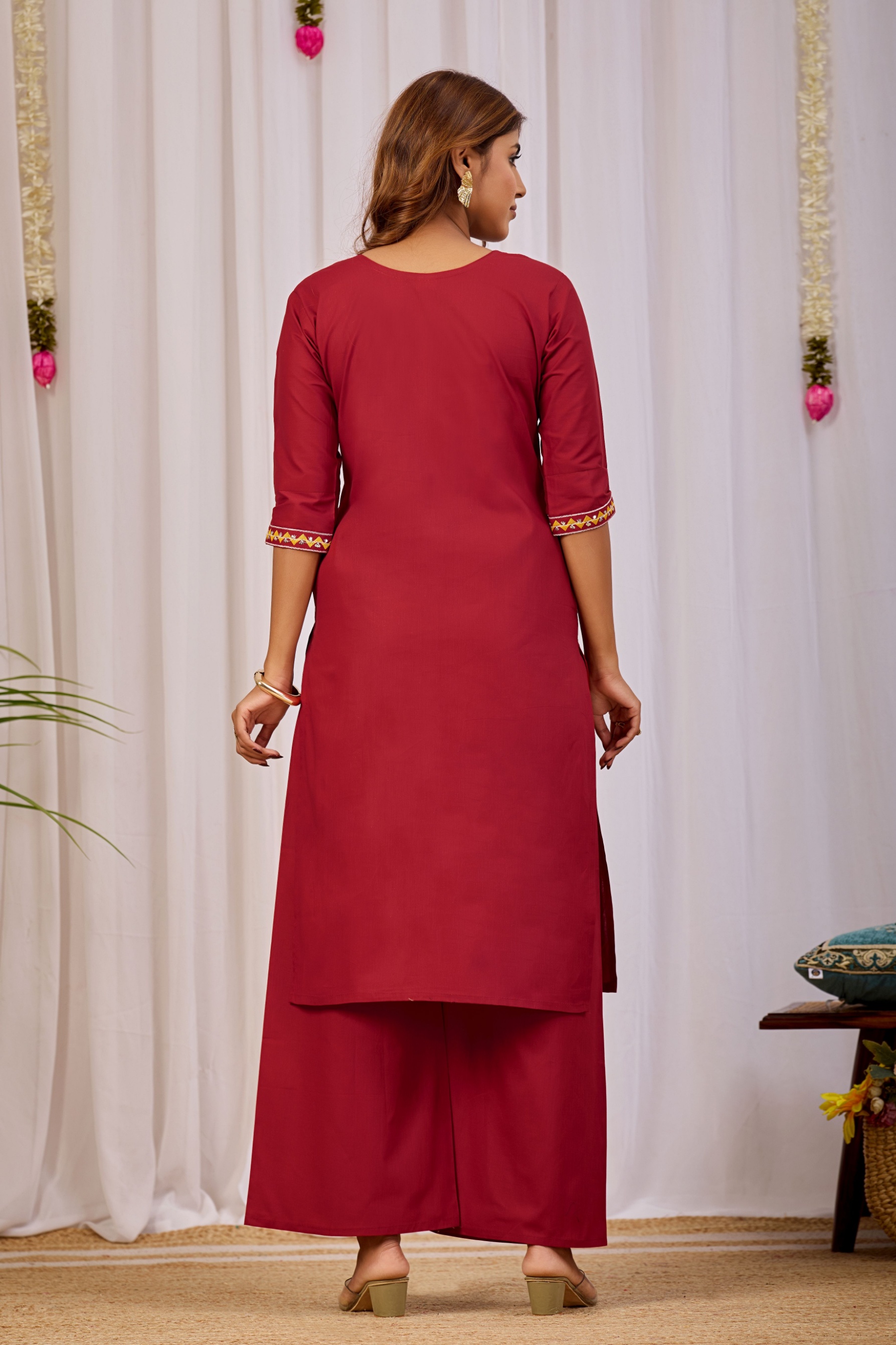 Maroon Printed Dhabu Cotton Kurta Set — alternate view