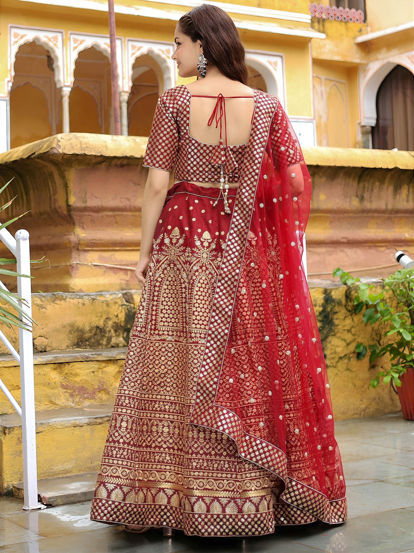Maroon Raw Silk Heritage Flared Lehenga Choli — alternate view