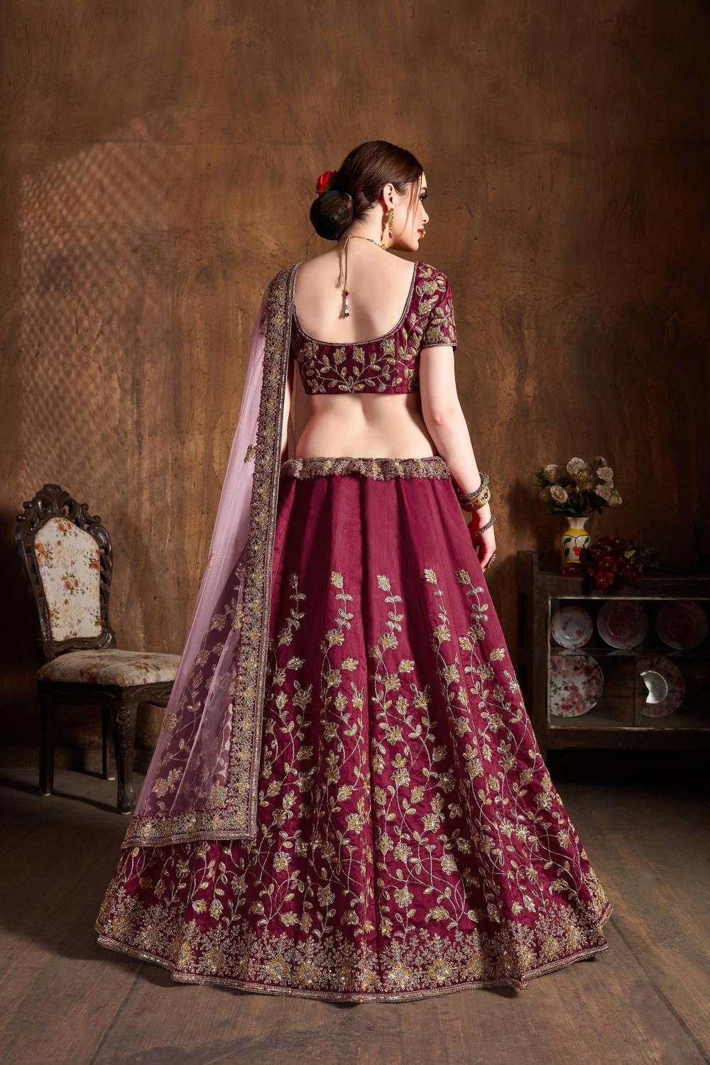 Maroon Raw Silk Lehenga Choli — alternate view
