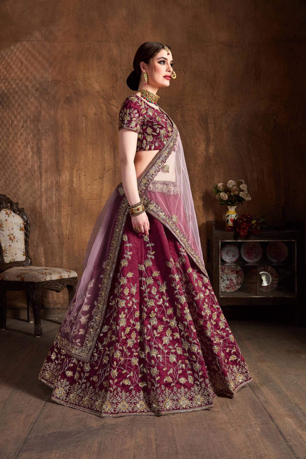 Maroon Raw Silk Lehenga Choli