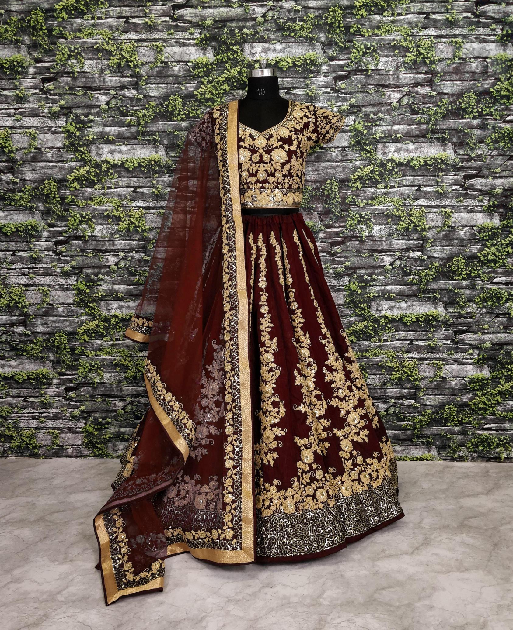 Maroon Raw Silk Sequins Lehenga Choli — alternate view