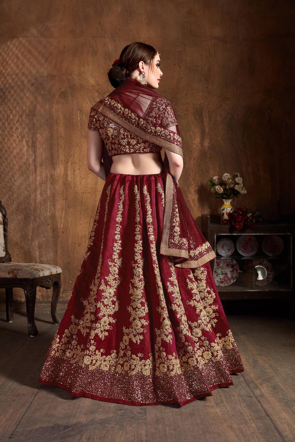 Maroon Raw Silk Umbrella Lehenga Choli — alternate view