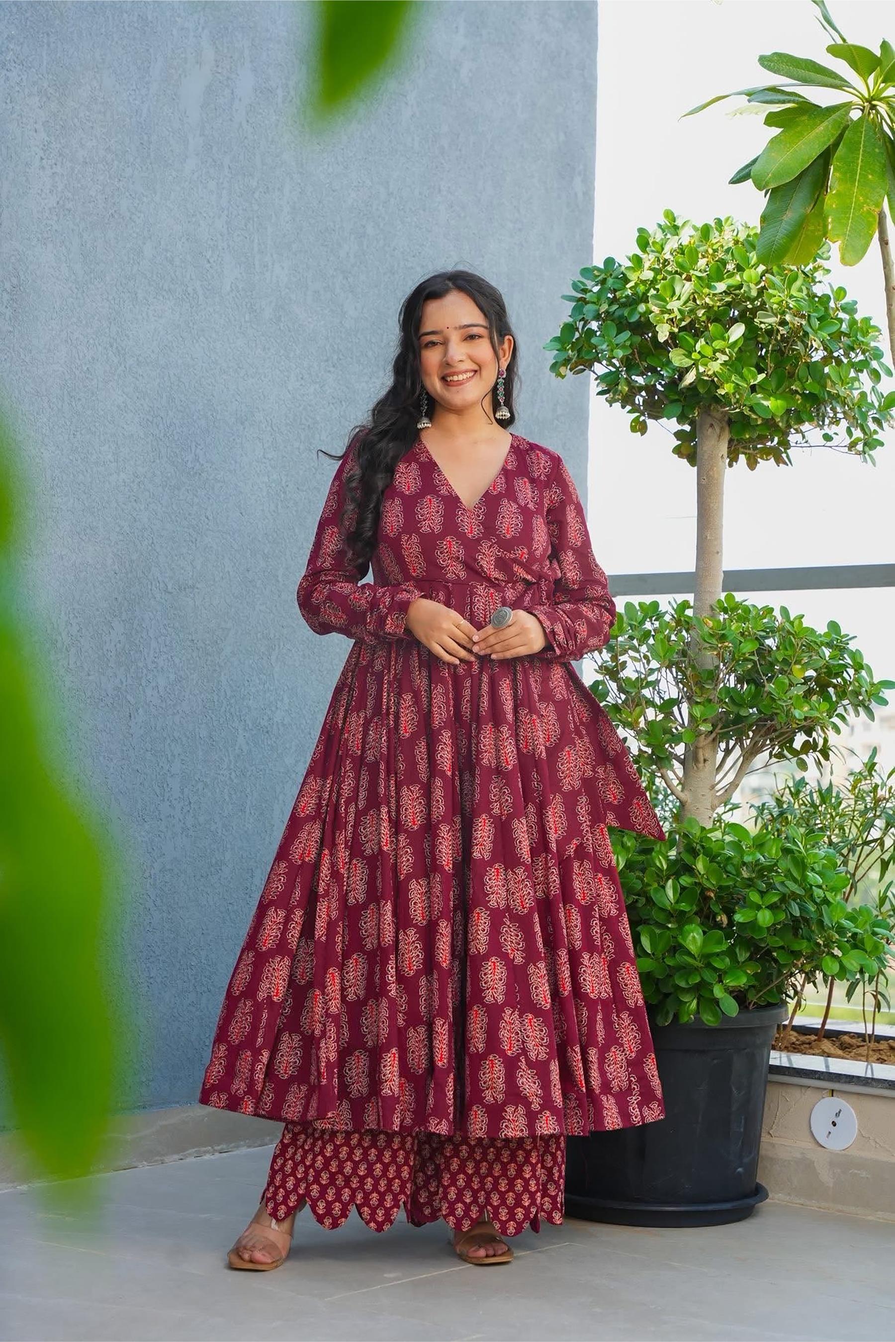 Maroon Rayon Kurti Set