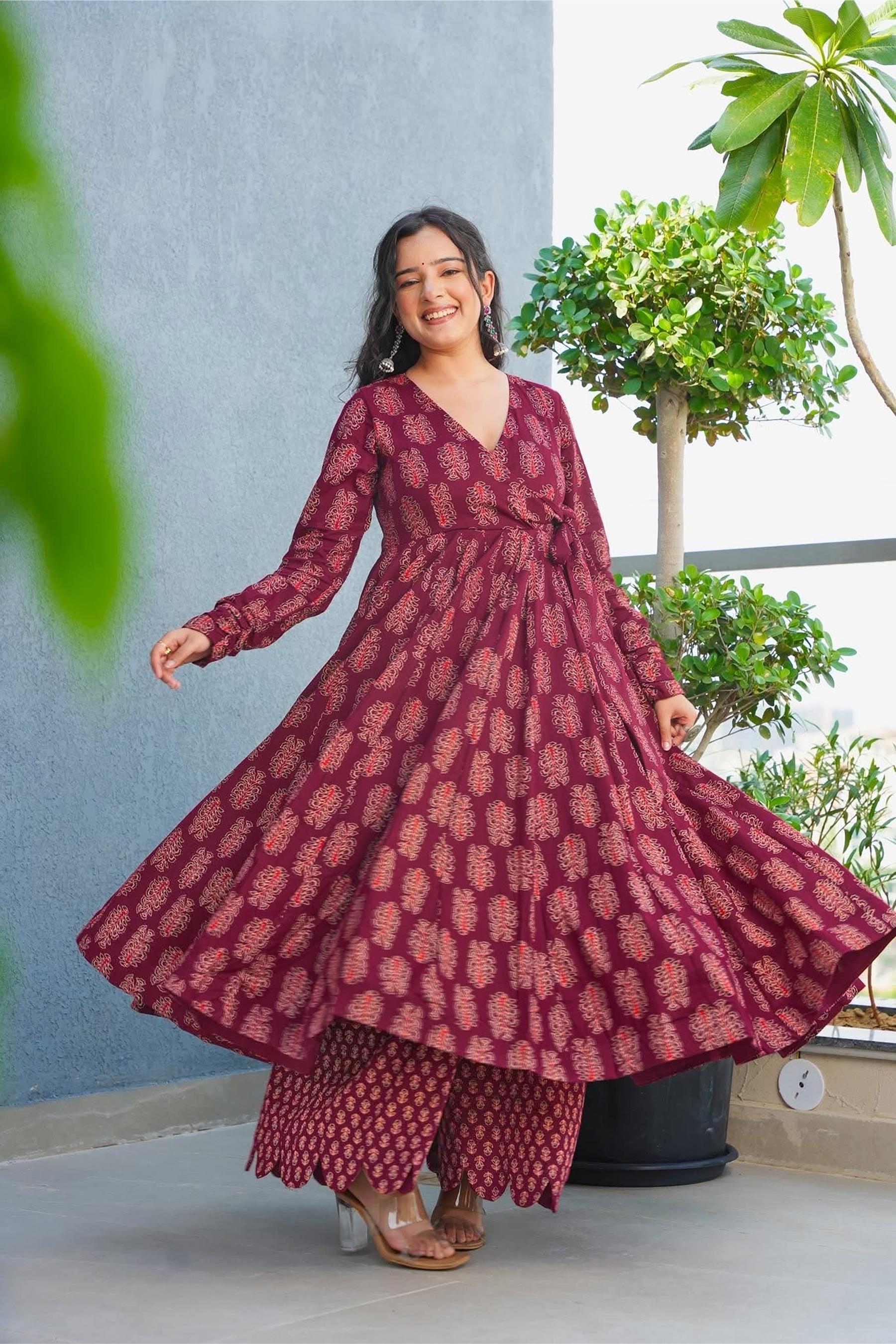 Maroon Rayon Kurti Set