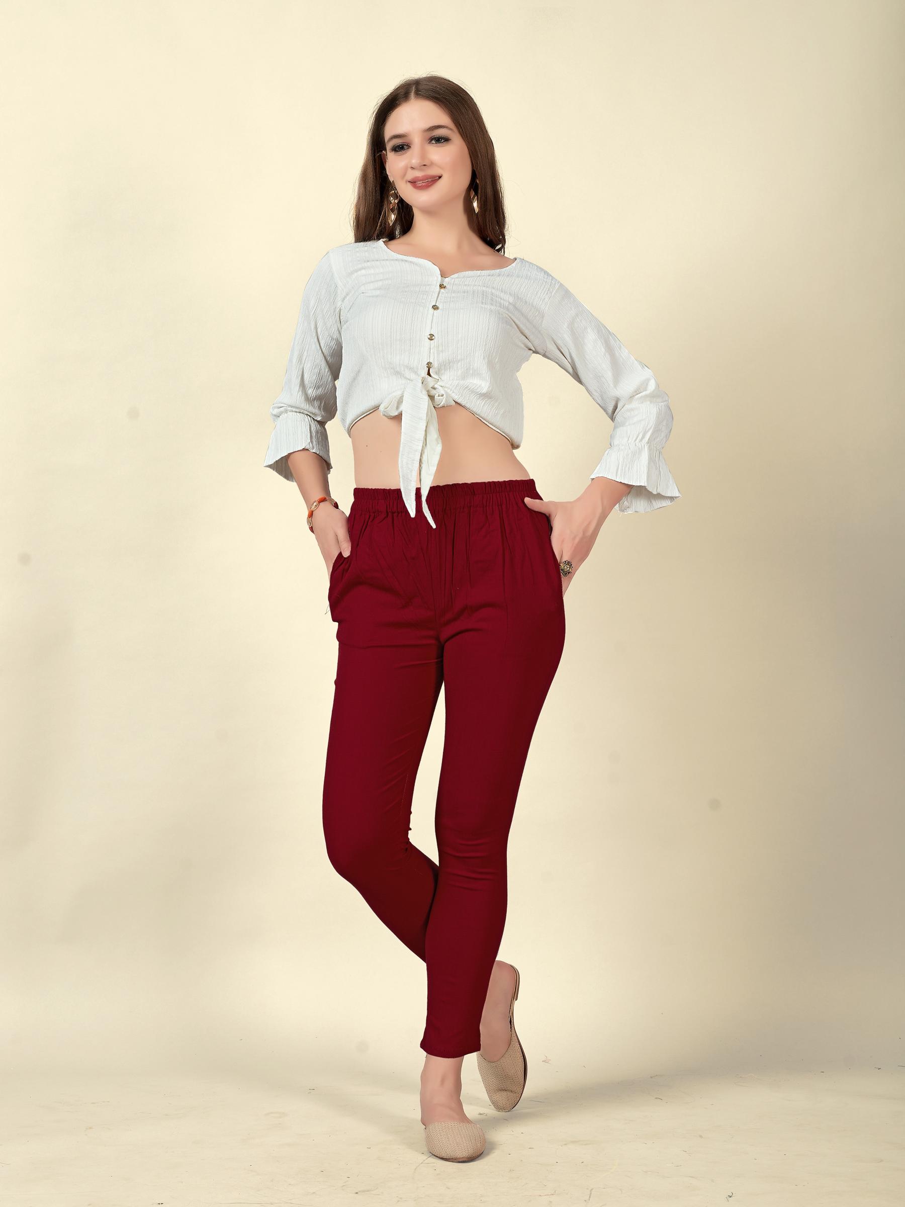 Maroon Rayon Lycra Readymade Pant