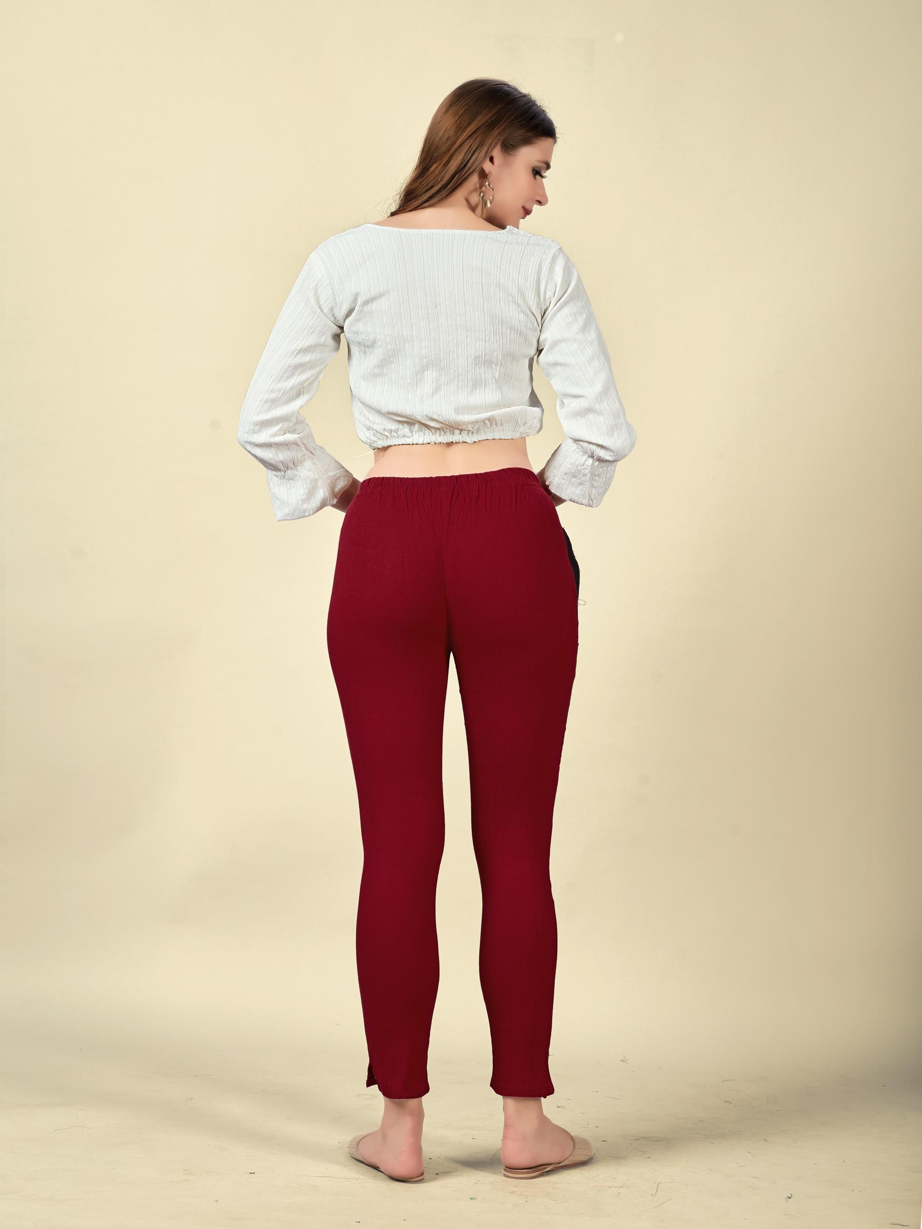 Maroon Rayon Lycra Readymade Pant — alternate view