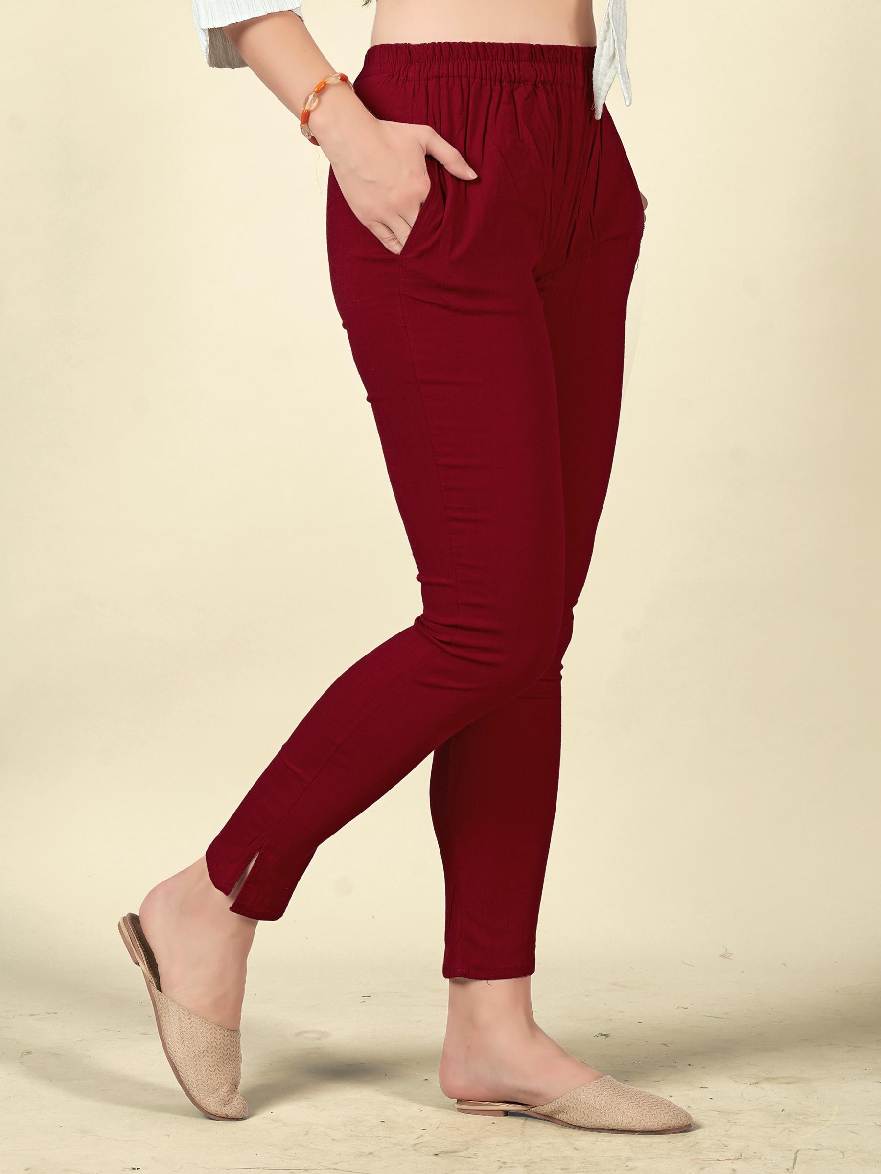 Maroon Rayon Lycra Readymade Pant