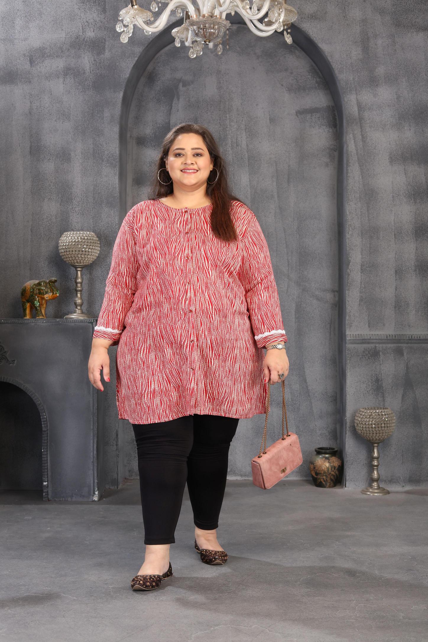 Maroon Rayon Printed Plus Size Kurti
