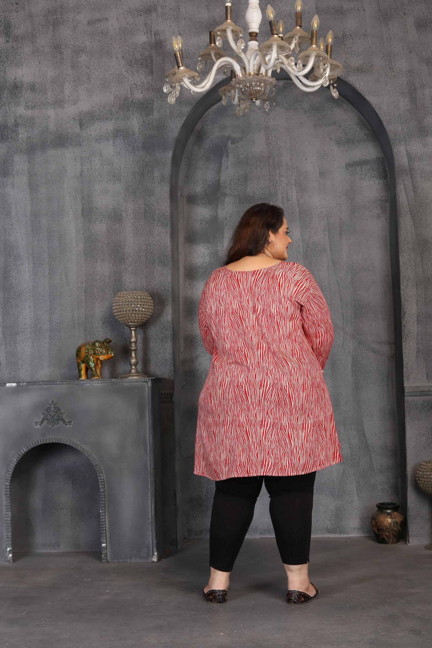 Maroon Rayon Printed Plus Size Kurti — alternate view