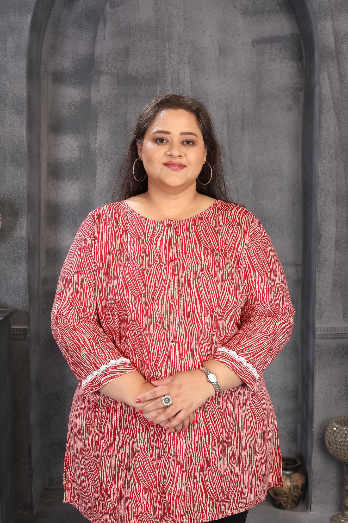 Maroon Rayon Printed Plus Size Kurti