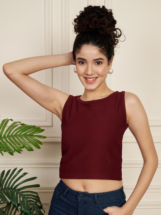 Maroon Ribbed Knitted Women’s Tank Top