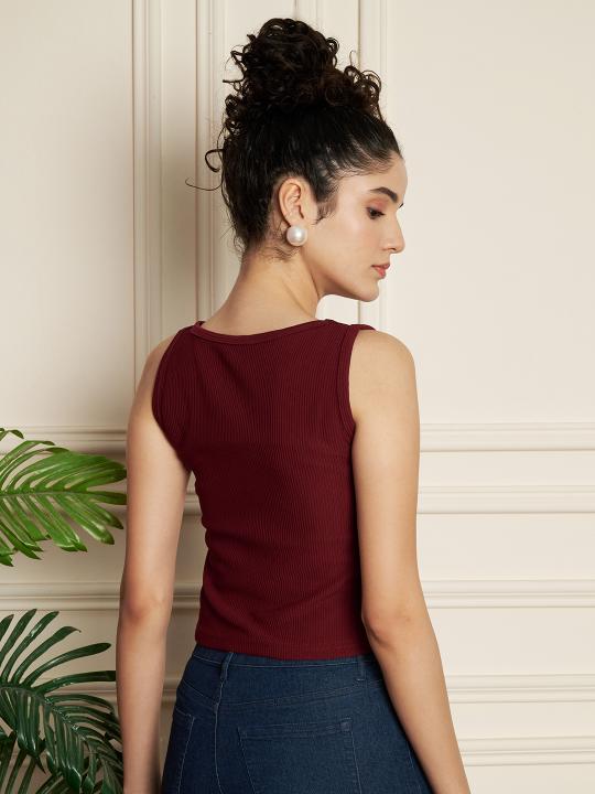 Maroon Ribbed Knitted Women’s Tank Top — alternate view