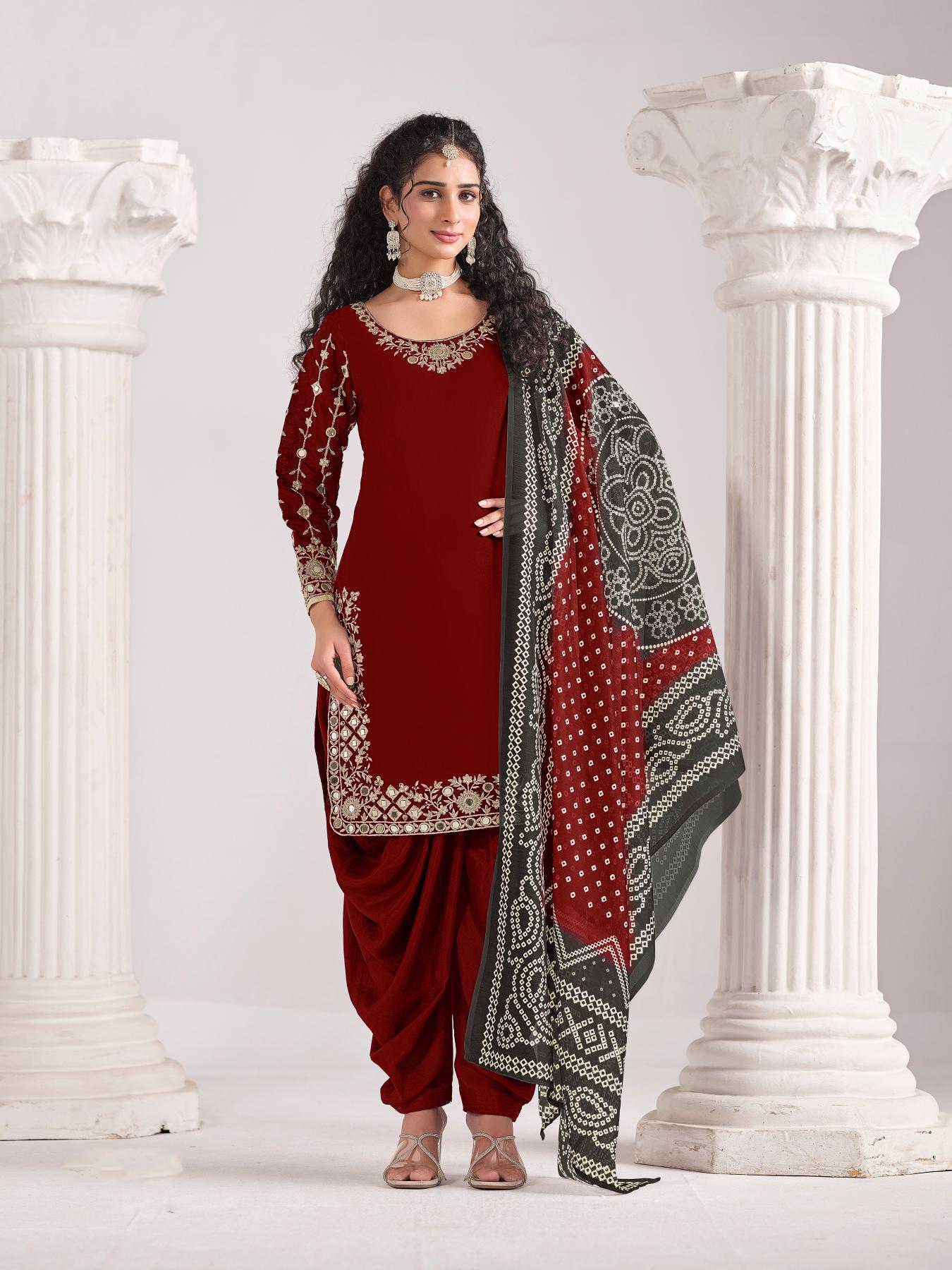 Maroon Roman Silk Salwar Suits