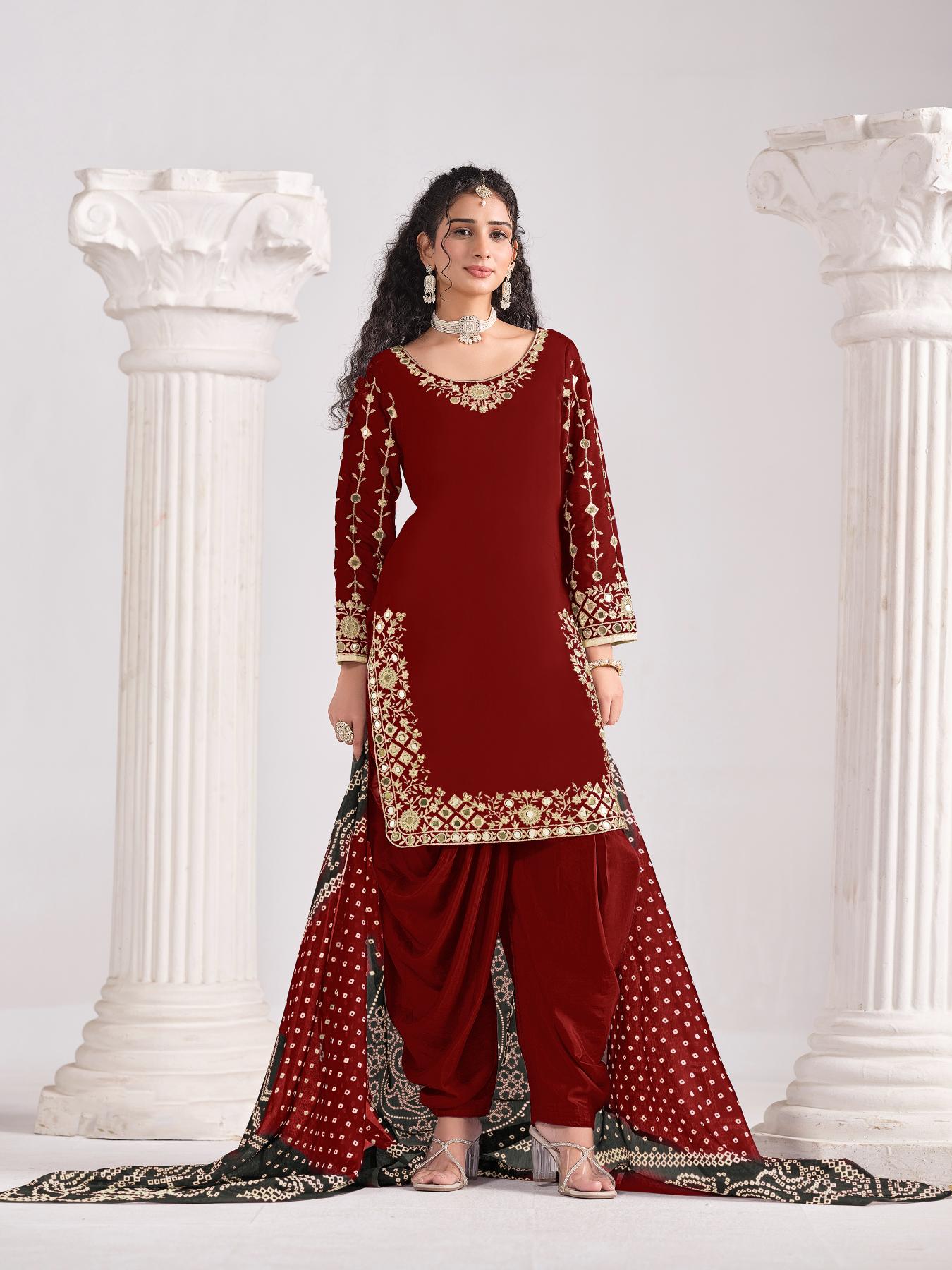 Maroon Roman Silk Salwar Suits