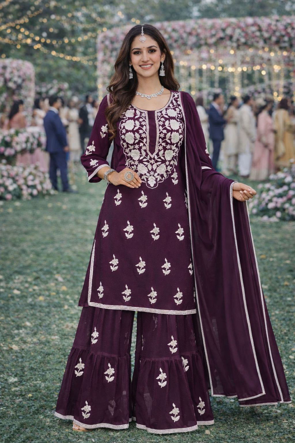 Maroon Round Neck Designer Georgette Sharara Suit