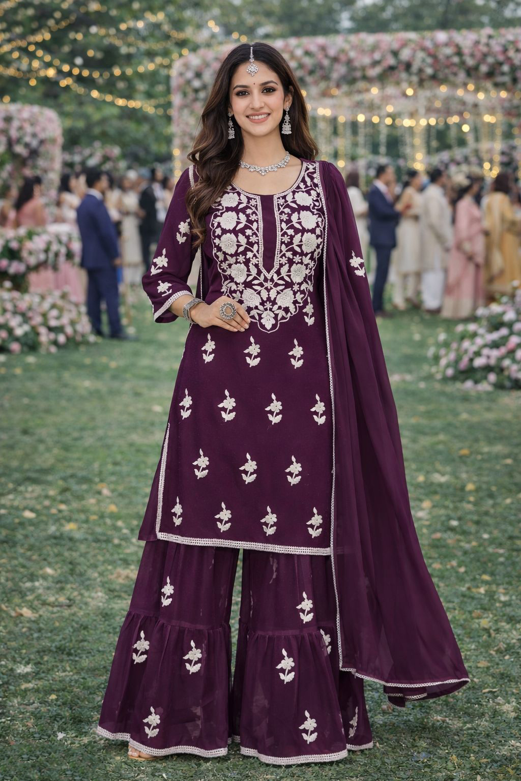 Maroon Round Neck Designer Georgette Sharara Suit