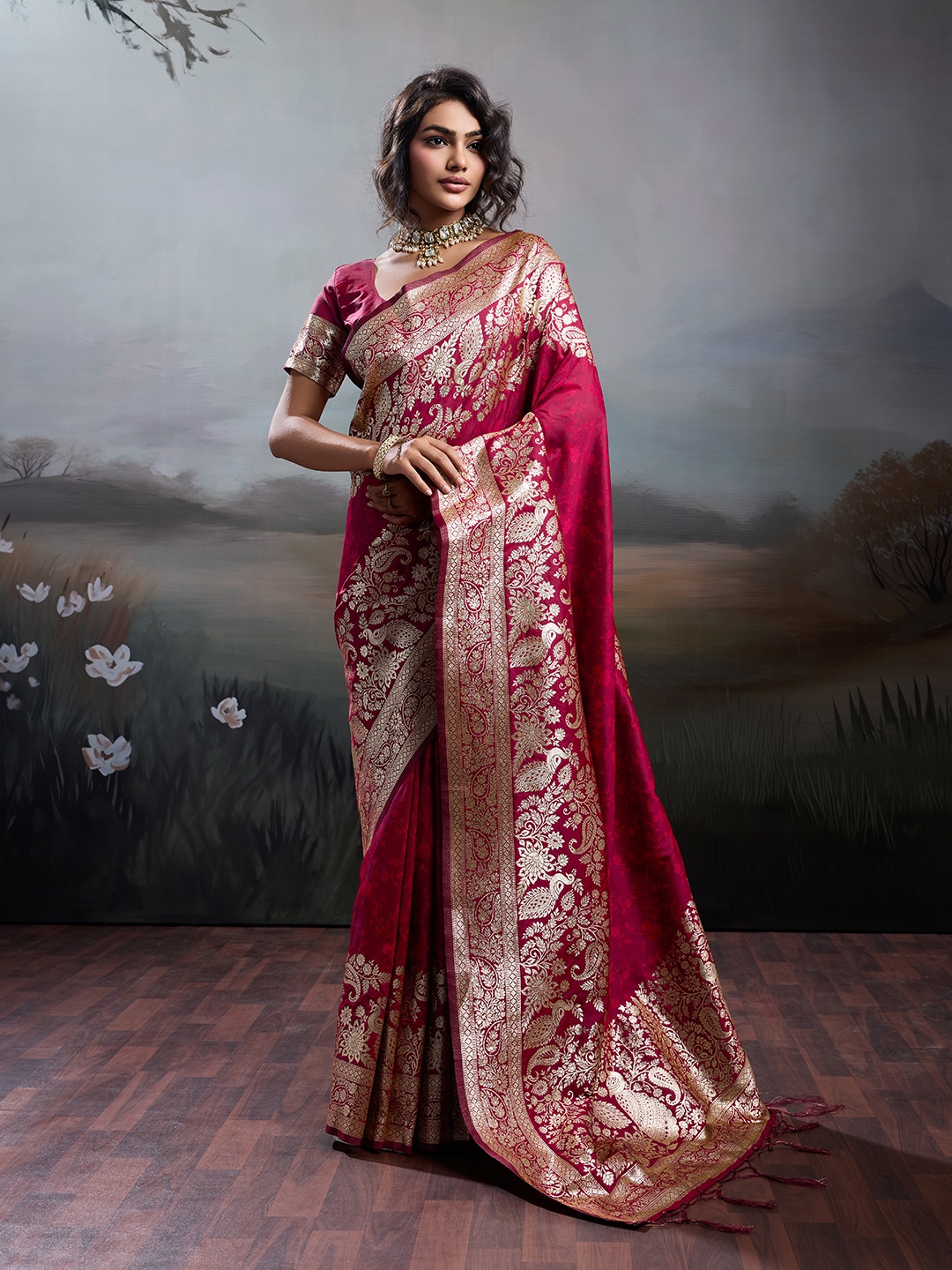Maroon Royal Woven Silk Saree