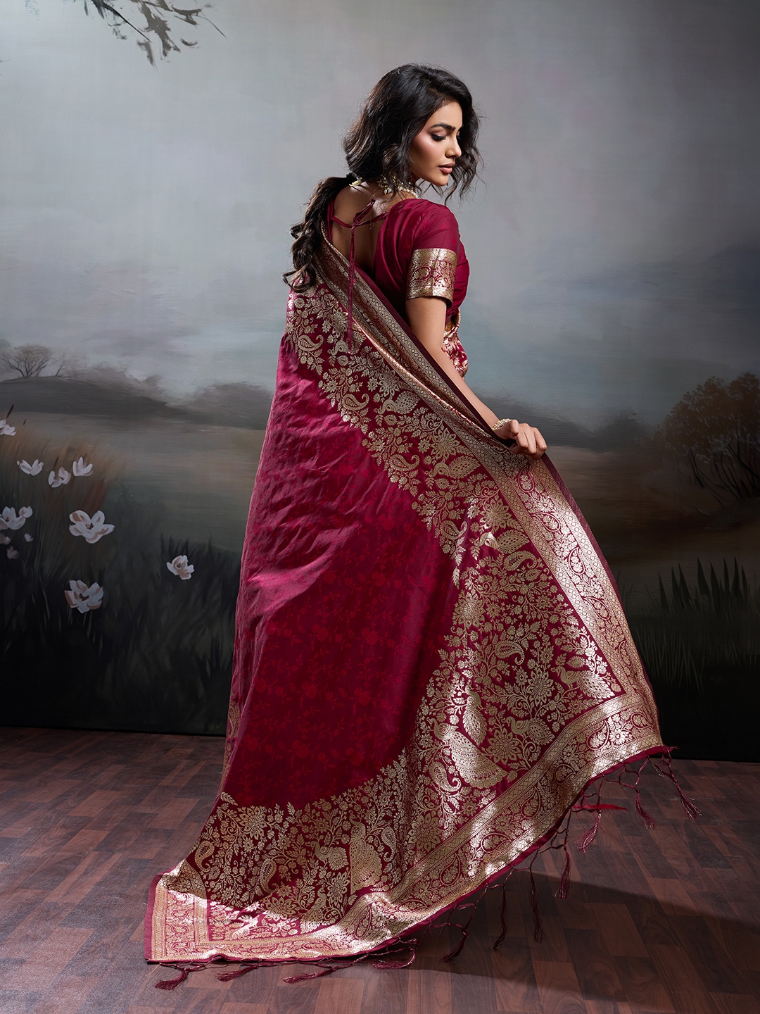 Maroon Royal Woven Silk Saree — alternate view