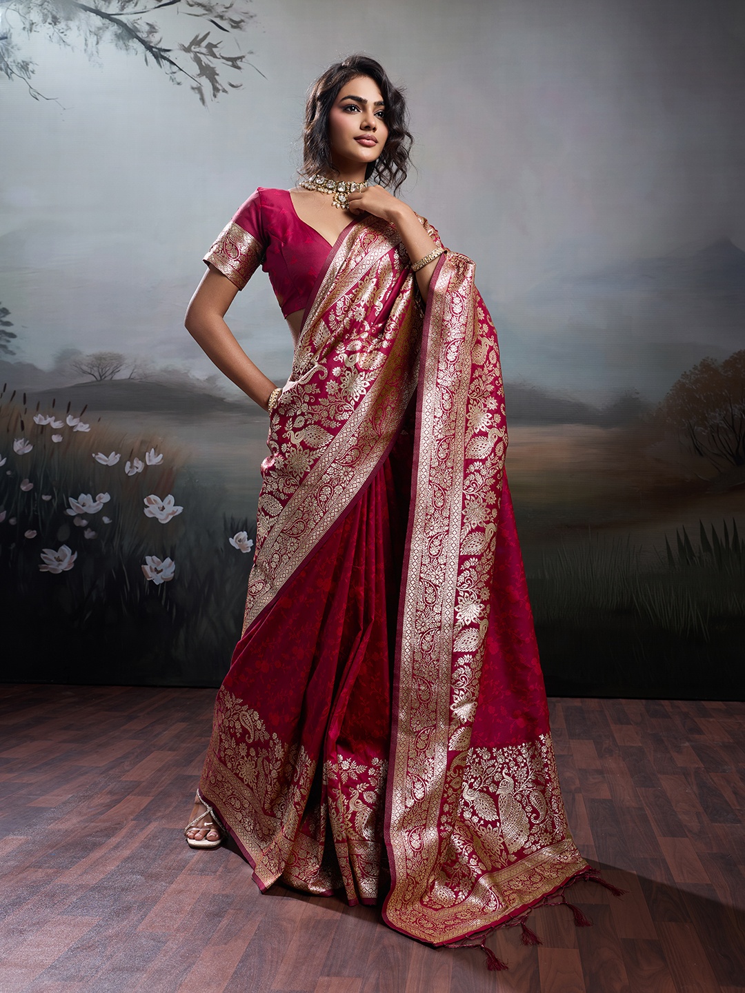Maroon Royal Woven Silk Saree