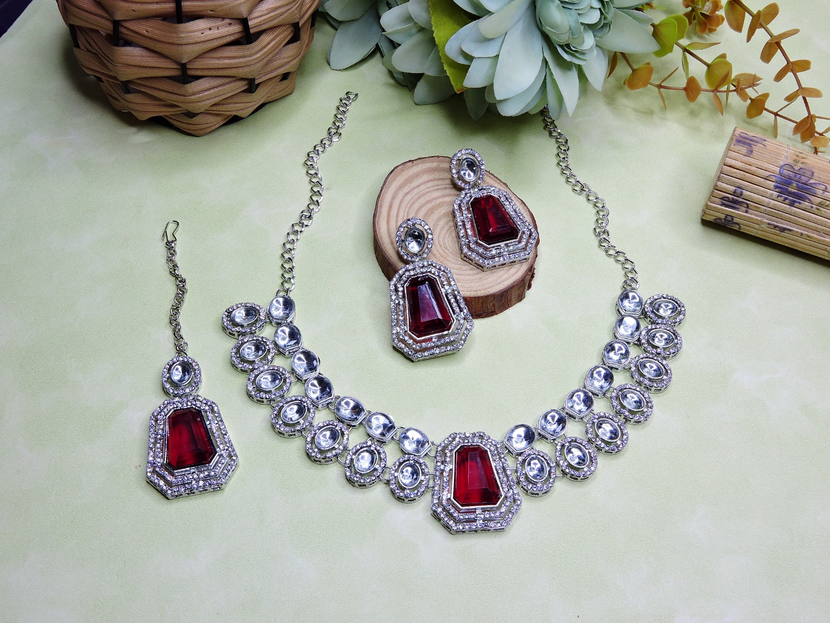 Maroon Royale Stone Alloy Bridal Necklace