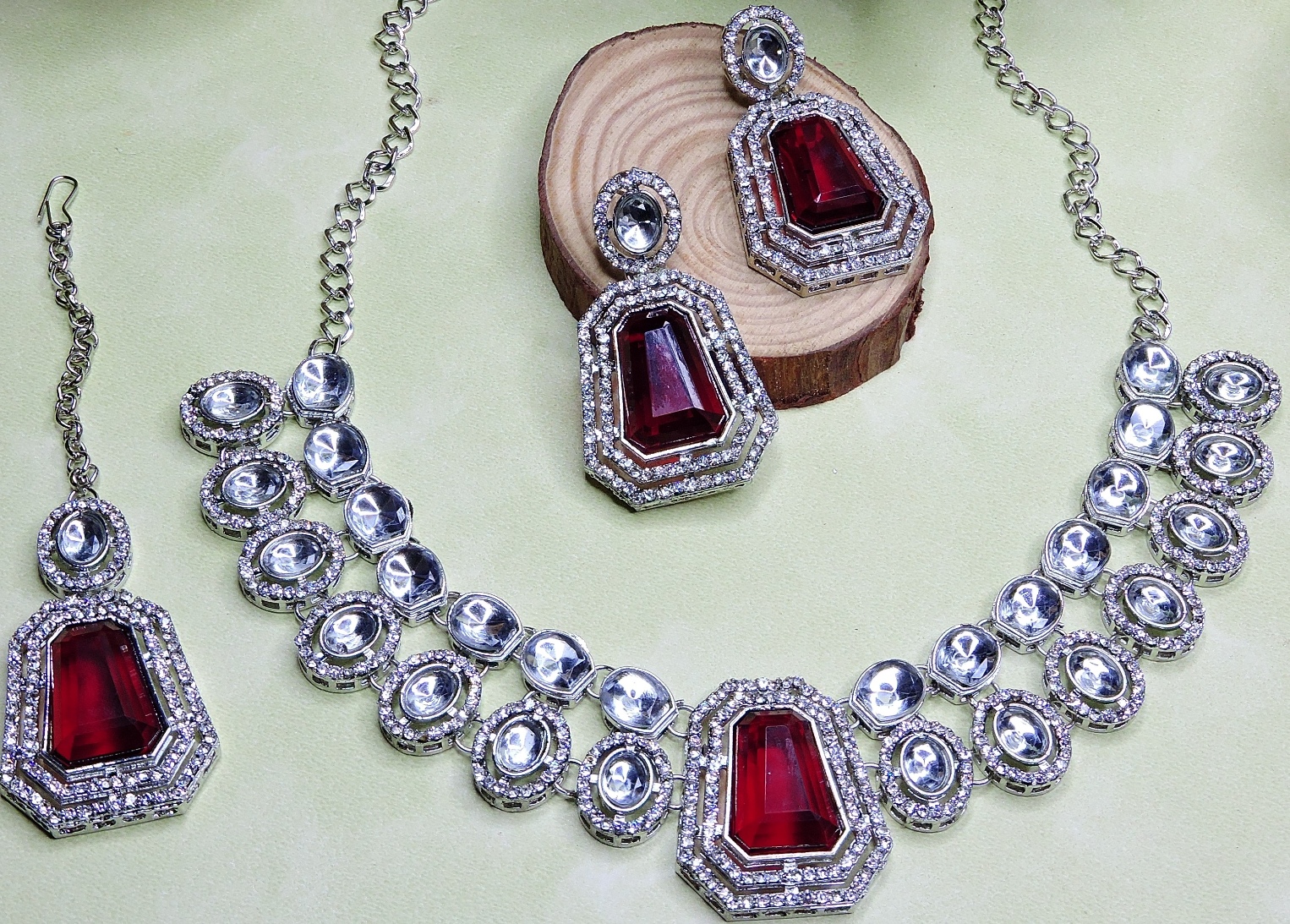 Maroon Royale Stone Alloy Bridal Necklace