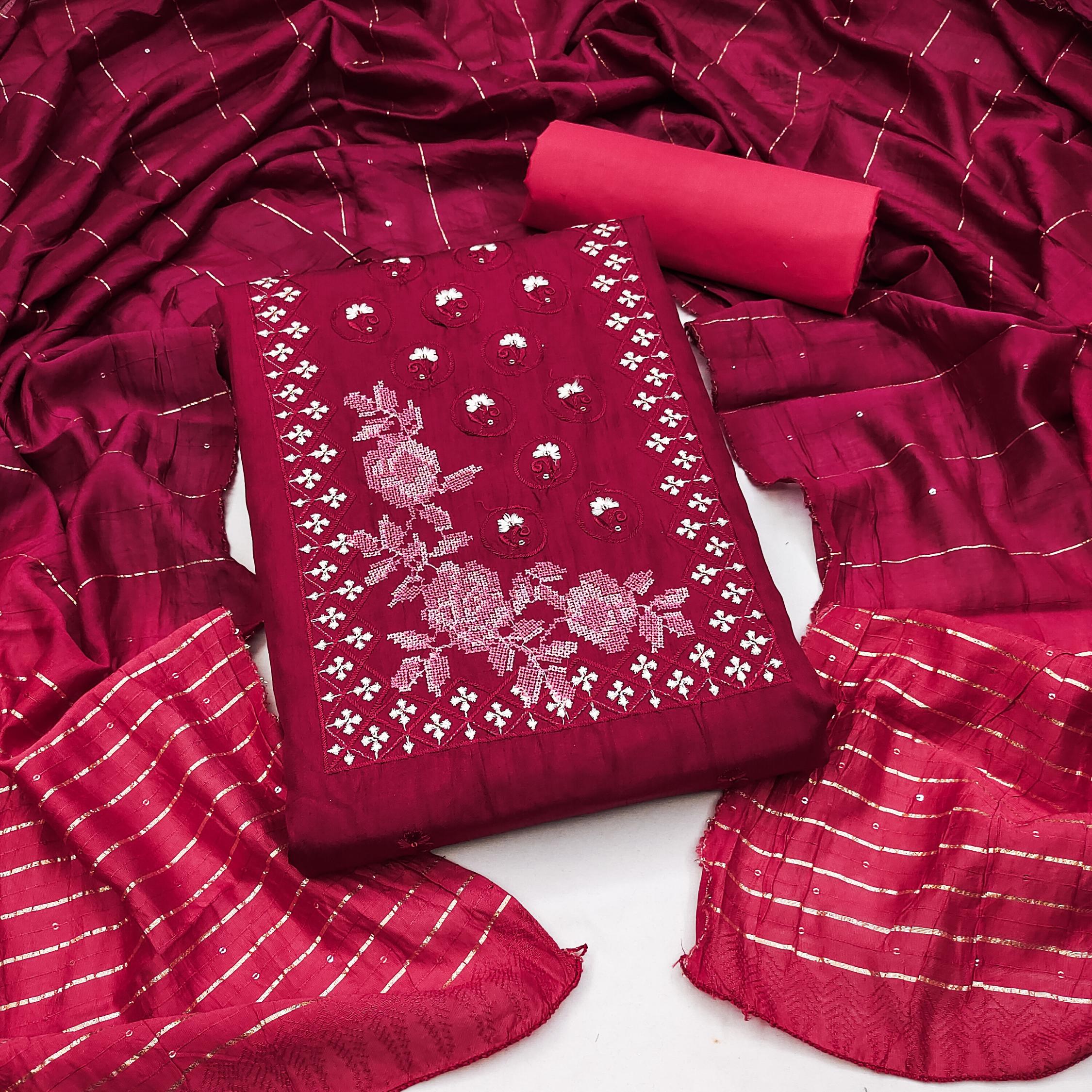 Maroon Rust Embroidered Coco Silk Salwar Suit