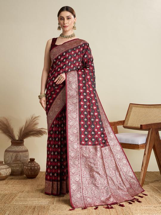 Maroon Satin Silk Saree