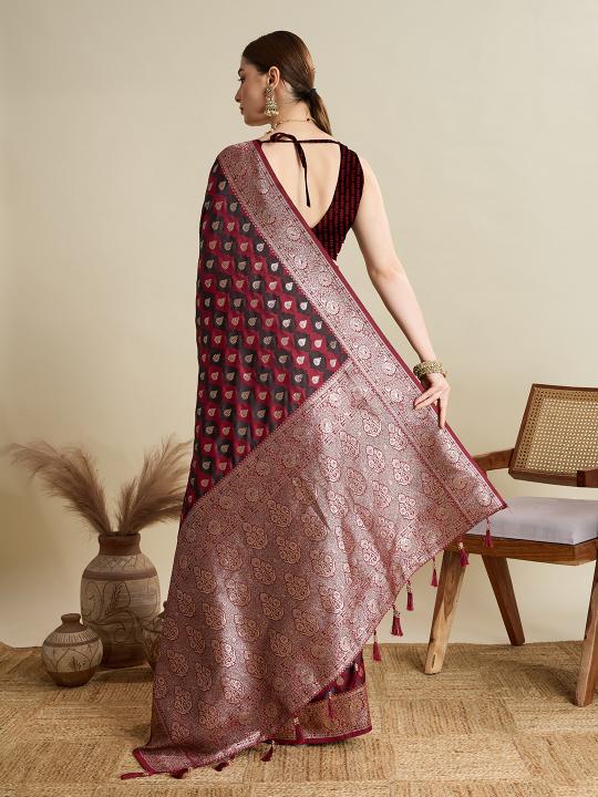 Maroon Satin Silk Saree — alternate view