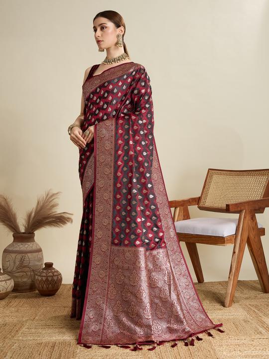 Maroon Satin Silk Saree