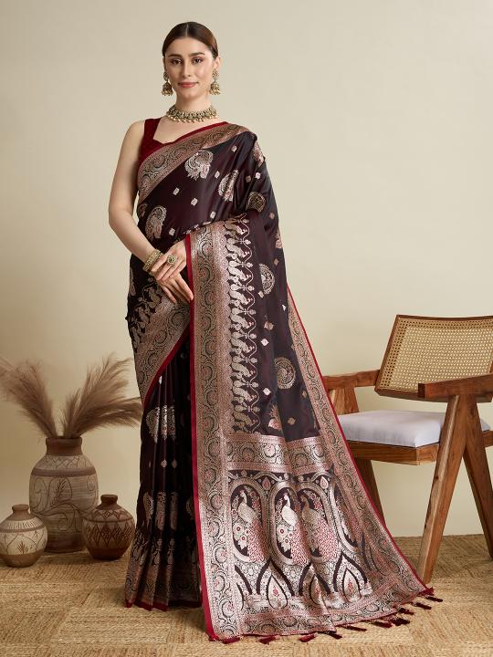 Maroon Satin Silk Saree